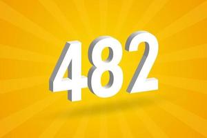 3D 482 number font alphabet. White 3D Number 482 with yellow background vector