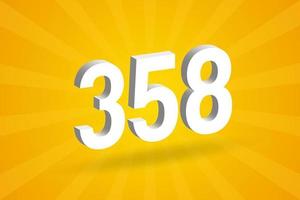 3D 358 number font alphabet. White 3D Number 358 with yellow background vector