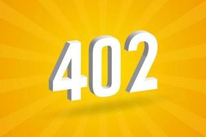 3D 402 number font alphabet. White 3D Number 402 with yellow background vector