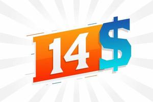 Símbolo de texto vectorial de moneda de 14 dólares. 14 usd dólar de los estados unidos dinero americano stock vector