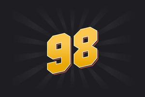 Number 98 vector font alphabet. Yellow 98 number with black background