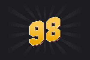 Number 98 vector font alphabet. Yellow 98 number with black background