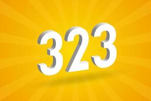 3D 323 number font alphabet. White 3D Number 323 with yellow background vector