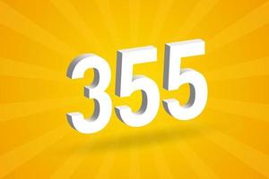 3D 355 number font alphabet. White 3D Number 355 with yellow background vector