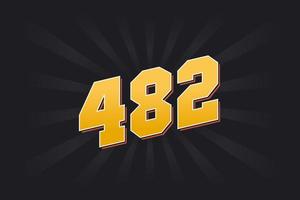 Number 482 vector font alphabet. Yellow 482 number with black background