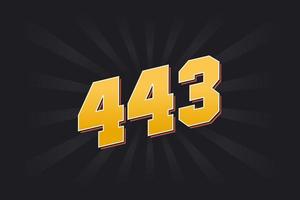 Number 443 vector font alphabet. Yellow 443 number with black background