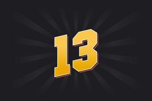 Number 13 vector font alphabet. Yellow 13 number with black background