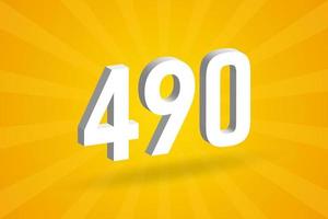 3D 490 number font alphabet. White 3D Number 490 with yellow background vector