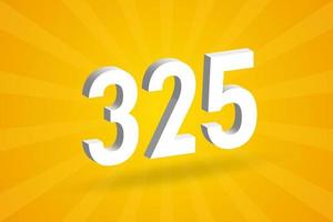 3D 325 number font alphabet. White 3D Number 325 with yellow background vector