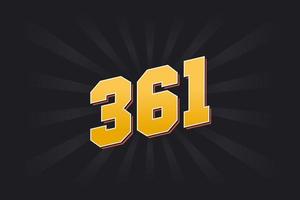 Number 361 vector font alphabet. Yellow 361 number with black background