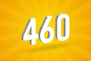 3D 460 number font alphabet. White 3D Number 460 with yellow background vector