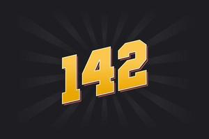 Number 142 vector font alphabet. Yellow 142 number with black background