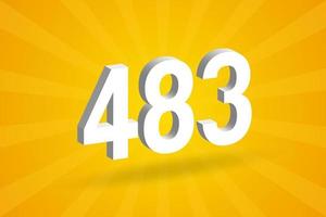 3D 483 number font alphabet. White 3D Number 483 with yellow background vector