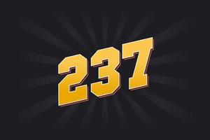 Number 237 vector font alphabet. Yellow 237 number with black background