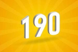 3D 190 number font alphabet. White 3D Number 190 with yellow background vector