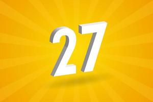 3D 27 number font alphabet. White 3D Number 27 with yellow background vector