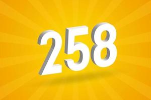 3D 258 number font alphabet. White 3D Number 258 with yellow background vector