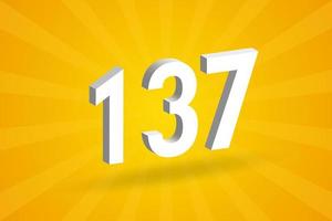 3D 137 number font alphabet. White 3D Number 137 with yellow background vector