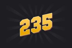 Number 235 vector font alphabet. Yellow 235 number with black background