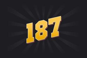 Number 187 vector font alphabet. Yellow 187 number with black background