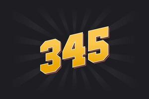 Number 345 vector font alphabet. Yellow 345 number with black background