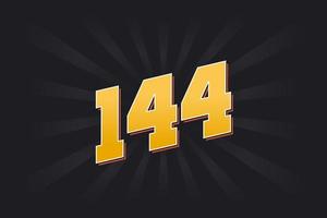 Number 144 vector font alphabet. Yellow 144 number with black background