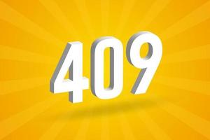 3D 409 number font alphabet. White 3D Number 409 with yellow background vector