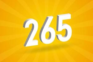 3D 265 number font alphabet. White 3D Number 265 with yellow background vector