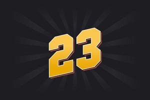 Number 23 vector font alphabet. Yellow 23 number with black background