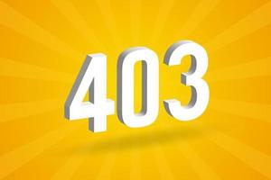 3D 403 number font alphabet. White 3D Number 403 with yellow background vector