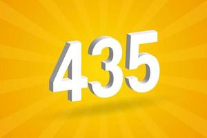 3D 435 number font alphabet. White 3D Number 435 with yellow background vector