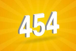 3D 454 number font alphabet. White 3D Number 454 with yellow background vector