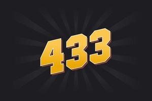 Number 433 vector font alphabet. Yellow 433 number with black background