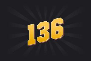 Number 136 vector font alphabet. Yellow 136 number with black background
