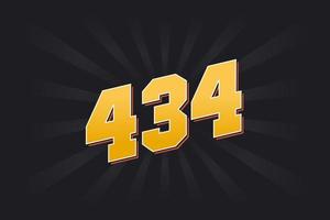 Number 434 vector font alphabet. Yellow 434 number with black background