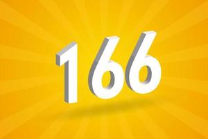 3D 166 number font alphabet. White 3D Number 166 with yellow background vector