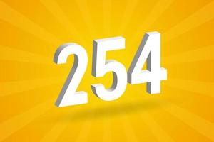3D 254 number font alphabet. White 3D Number 254 with yellow background vector