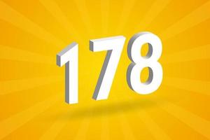 3D 178 number font alphabet. White 3D Number 178 with yellow background vector