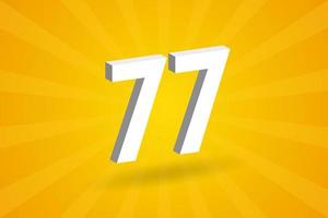 3D 77 number font alphabet. White 3D Number 77 with yellow background vector