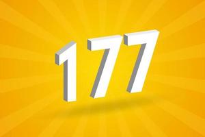 3D 177 number font alphabet. White 3D Number 177 with yellow background vector