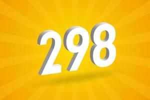 3D 298 number font alphabet. White 3D Number 298 with yellow background vector