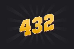 Number 432 vector font alphabet. Yellow 432 number with black background