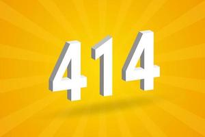 3D 414 number font alphabet. White 3D Number 414 with yellow background vector