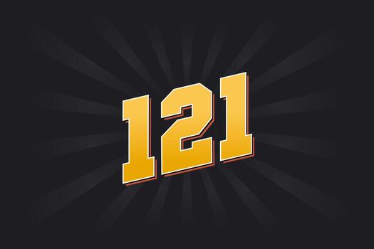 Number 121 vector font alphabet. Yellow 121 number with black background