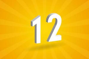 3D 12 number font alphabet. White 3D Number 12 with yellow background vector