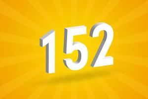 3D 152 number font alphabet. White 3D Number 152 with yellow background vector