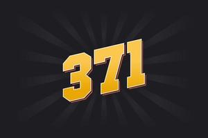 Number 371 vector font alphabet. Yellow 371 number with black background