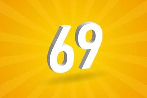 3D 69 number font alphabet. White 3D Number 69 with yellow background vector