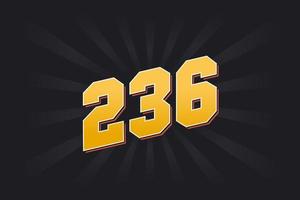 Number 236 vector font alphabet. Yellow 236 number with black background