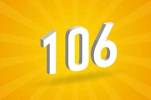 3D 106 number font alphabet. White 3D Number 106 with yellow background vector